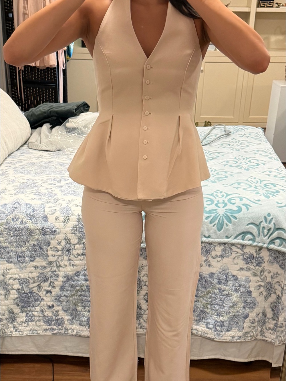 Mango Pale Pink Wide-Leg Vest Top and Trousers